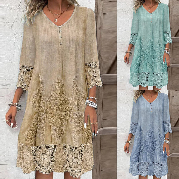Solid Color Lace Trim Dress