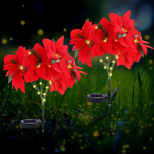 Christmas Waterproof Solar Poinsettia Flowers Lights